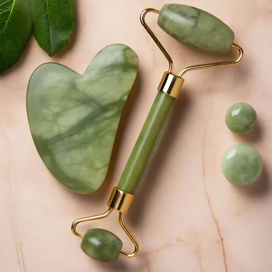 Jade Roller & Gua Sha For Facial - Reduce Puffiness & Wrinkles